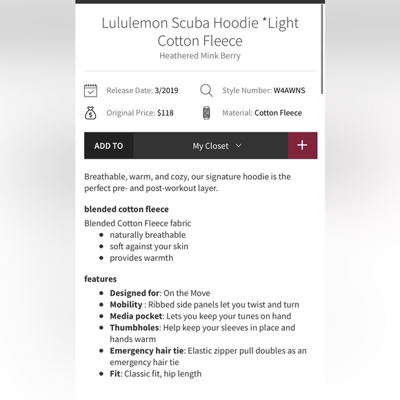 SOLD!! 💔 Lululemon Heathered Mink Berry Scuba Hoodie Full Zip Cotton Fleece - Picture 6 of 16